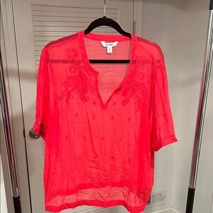 Old Navy Women's Neon Pink Sheer Embroidered Tunic Top